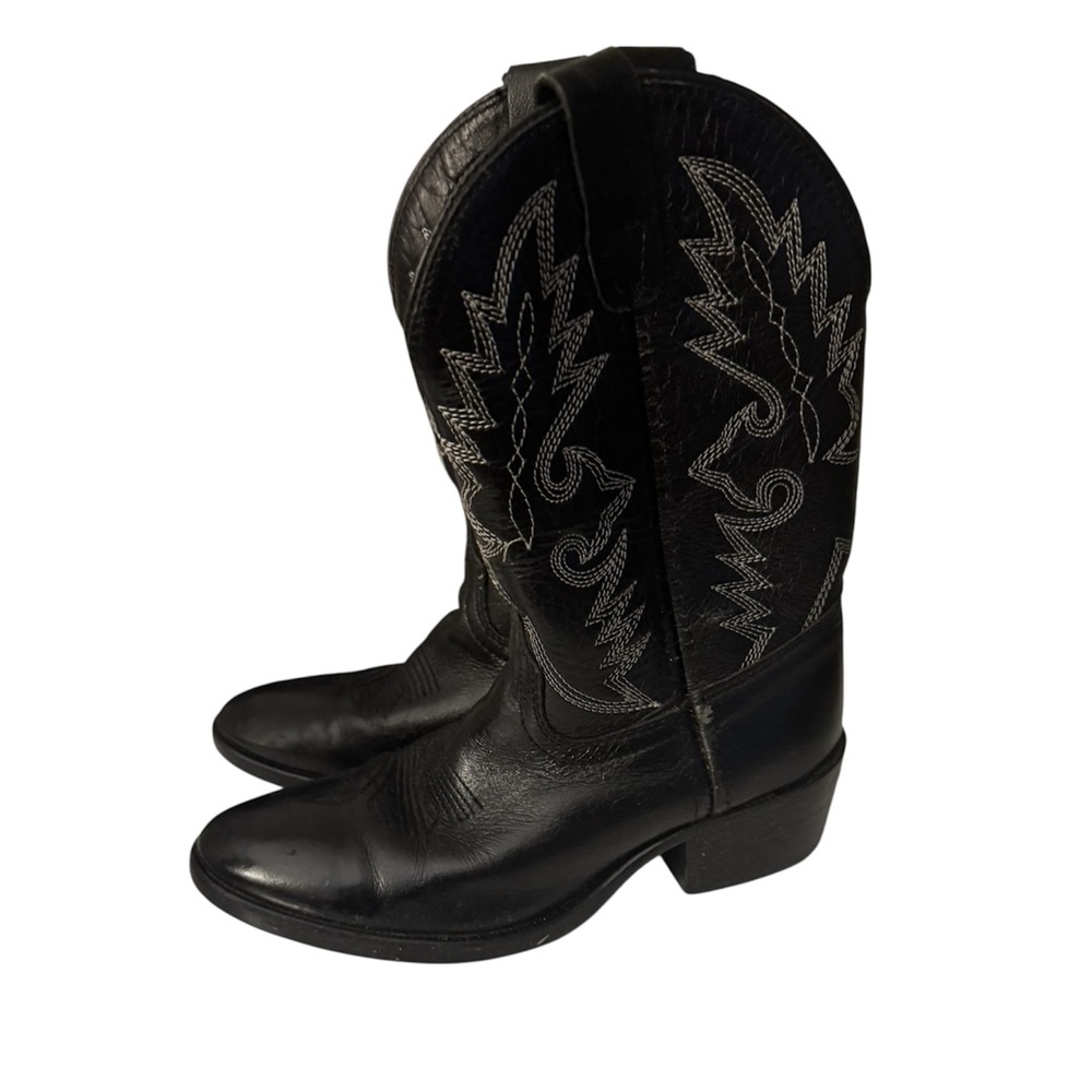 Dan Post Black Embroidered Leather Kid’s‎ Cowboy Western Boots D839